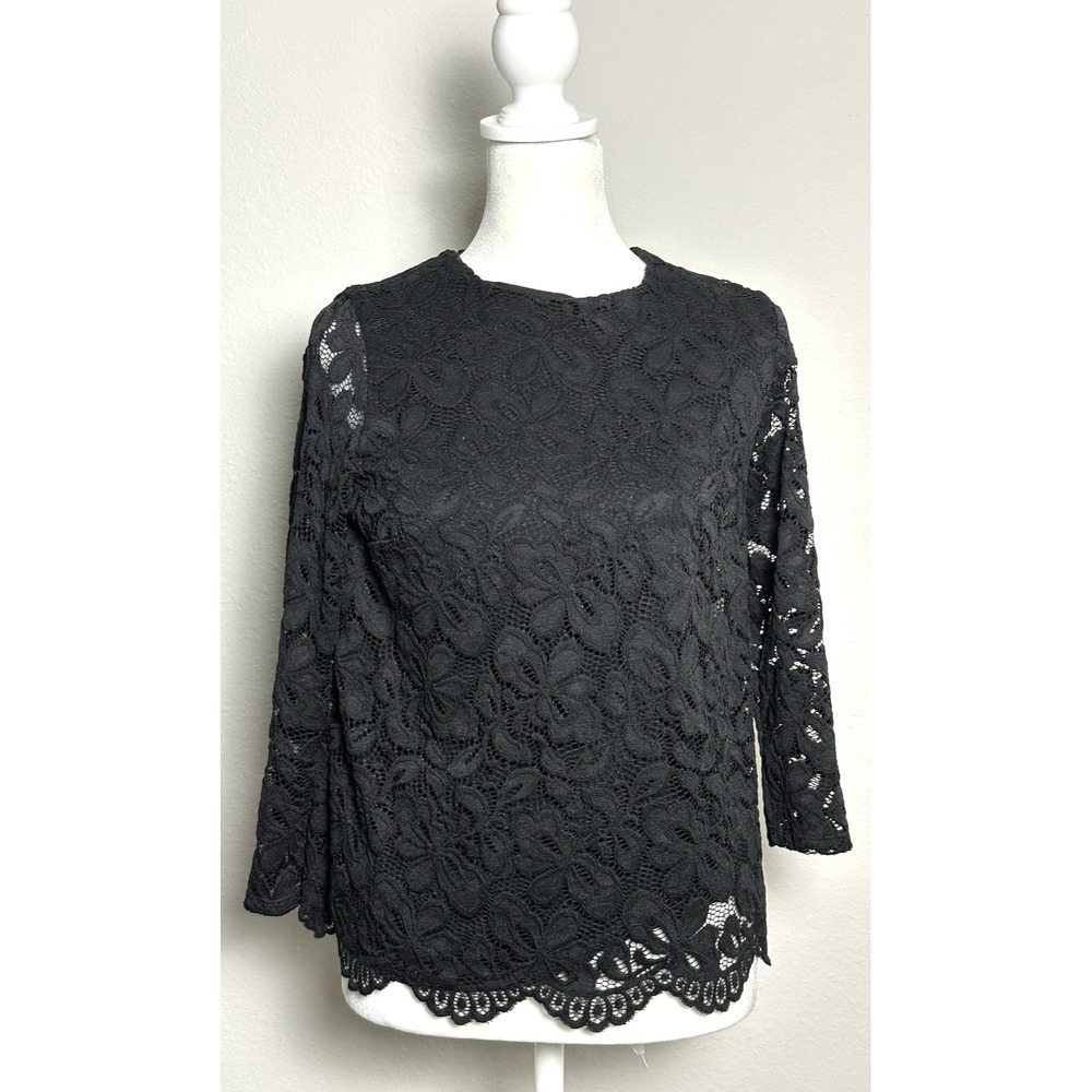 J Jill Wearever Collection Black Lacy Longsleeve Top XS